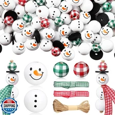 Yulejo 180 Pieces Christmas Snowman Wooden Bead Christmas Crafts 