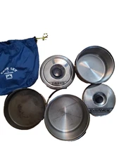 Evernew 5 Pc Stainless Steel Cook Set Nesting Backpack Camping Japan Preowned