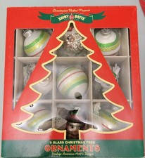 9 Christopher Radko Shiny Brite Glass Ornament Stencil Deer Santa Snow Signature