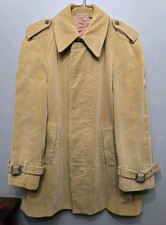 Vintage Tan Corduroy Trench Coat Made in Spain Belted Cuff Epaulet Mid Length