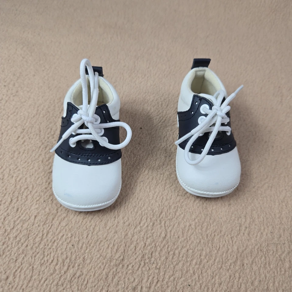 ANGEL navy Blue White Leather Lace Up Saddle Oxfords Dress Shoes. Infant Size 2 - Image 2 of 4