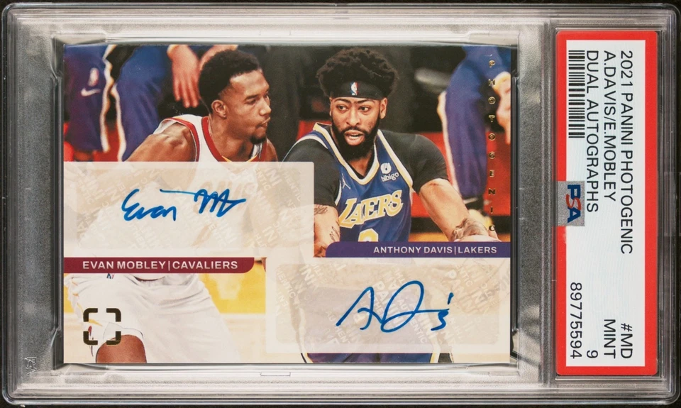 Panini Photogenic Anthony Davis Evan Mobley Rookie 2021-22 doble automático PSA 9 Foto 2 de 4