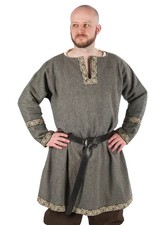 Tunique de Viking grise - Chemise médiévale simple pour hommes avec bordure