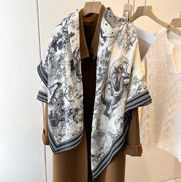 70% Cashmere 30% Silk Scarf Neckerchief Shawl Bandana 53'' forest Print Wrap new