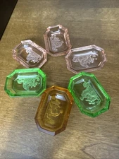 6 Heinrich Hoffman Glass Salts Green, Pink, Amber Cupid & Psyche Czech VTG