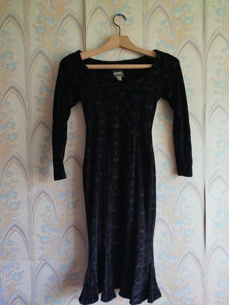 Women Vintage Dress Black Velvet