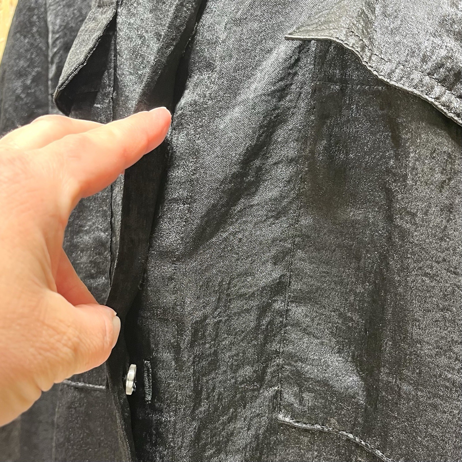 1X Black Shimmery Button Down Collared Shirt Dres… - image 2