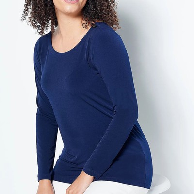 Susan Graver Size 5X Navy Modern Essentials Liquid Knit Ballet-Neck Top