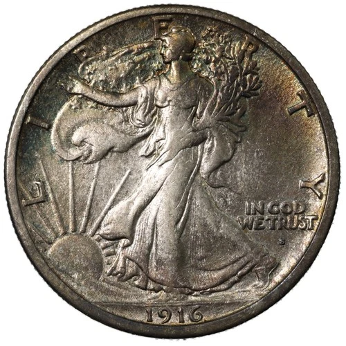 1916-S SF Walking Liberty Silver Half Dollar 50C AU+ Almost Uncircluated