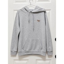PINK Victoria's Secret Hoodie Women Small Gray Glitter Logo Fleece Pullover