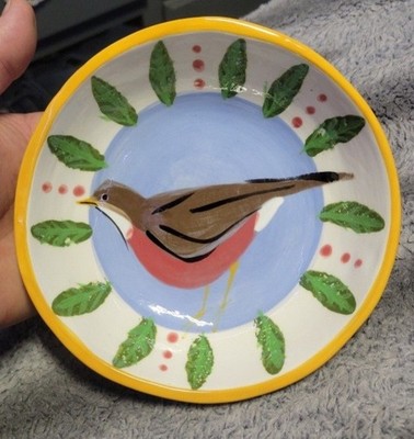 VTG K de Bord Handcrafted Hand Painted Ceramic 7'' Bowl Bird Theme Signed