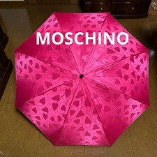 MOSCHINO Pink Folding Umbrella Heart Logo M Mark Handle Polyester