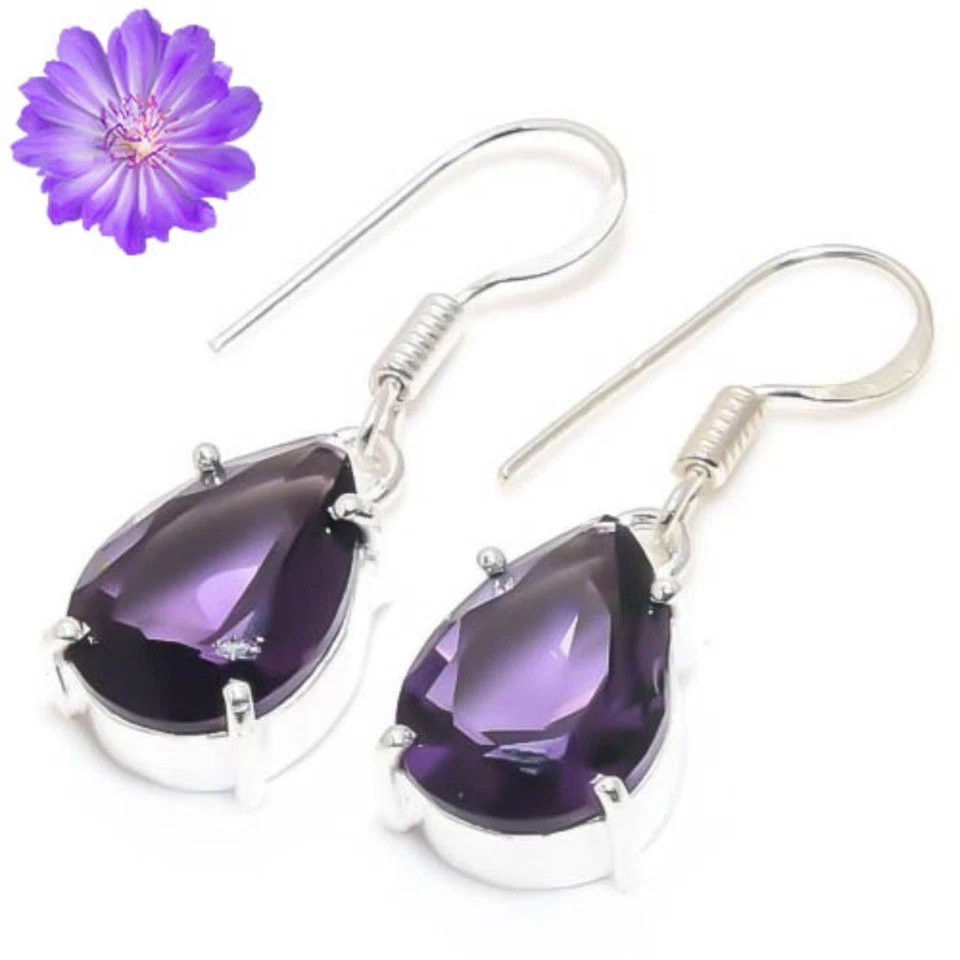 African Amethyst Gemstone Handmade 925 Sterling Silver Jewelry Earrings 1.60" - Image 4 of 4
