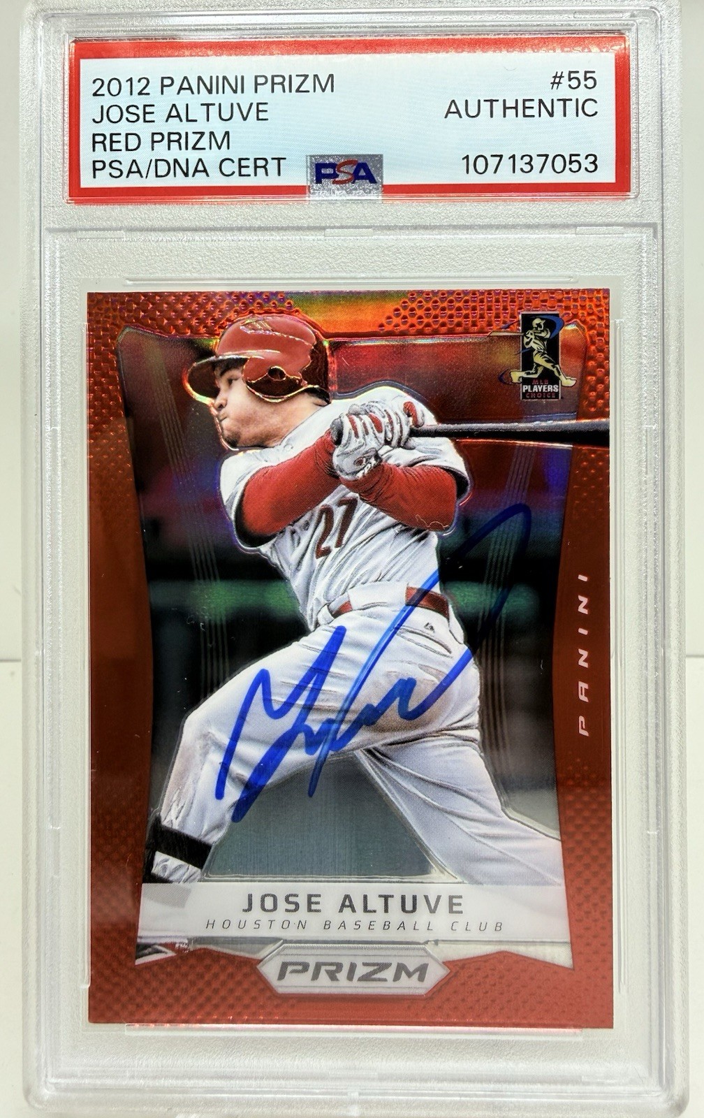 2012 Panini Prizm Red Jose Altuve #55 PSA/DNA AUTO Signed Houston Astros MLB view 1