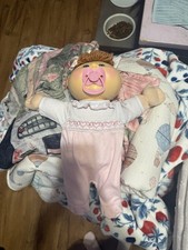 Babyland Soft Baby Doll Girl Brown Curly Hair Brown Eyes Pink Outfit Pacifier