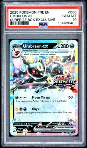 2025 POKEMON PRISMATIC EVOLUTIONS SURPRISE BOX EXCLUSIVE #060 UMBREON EX PSA 10