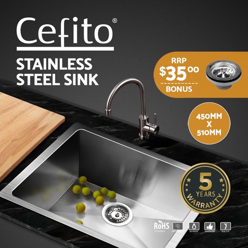 Cefito Kitchen Sink 51X45CM Stainless Steel Basin Single Bowl Silver - Picture 1 of 8