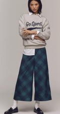NWT  138 Anthropology Maeve Taffeta Printed Green Cropped Wide-Leg Pants Sz XXS