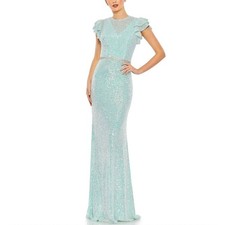 Mac Duggal 26942 Women's Formal Dress Size 14 Ice Blue Sequined Long Column Gown