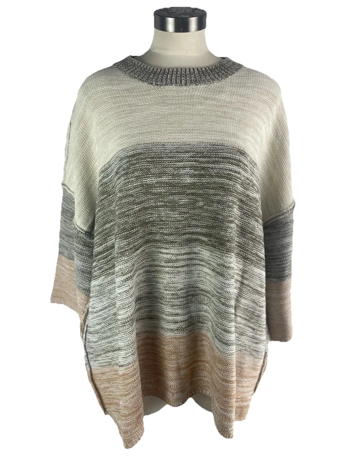Suéter Poncho Caballete Los Angeles M Nuevo Sin Etiquetas Rayas Boho Otoño Neutro De Gran Tamaño Foto 2 de 4