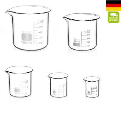 QWORK  5stk Abgestufter Messbecher Glas Becherglas 5ml 10ml 25ml 50ml 100ml Set