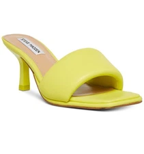 Steve Madden Snazzy SlipOn Squared Open Toe Kitten HeelMule Sandal Citron Size11