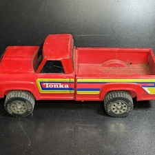 Vintage Tonka 14” Red Pickup Truck Blue And Yellow Pinstriping Tinted Windows