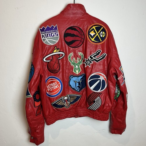 Jeff Hamilton NBA Collage Vegan Leather Jacket - Red Men’s Size Small - Picture 3 of 8