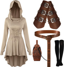 5Pcs Renaissance Women Costume Hooded Robe