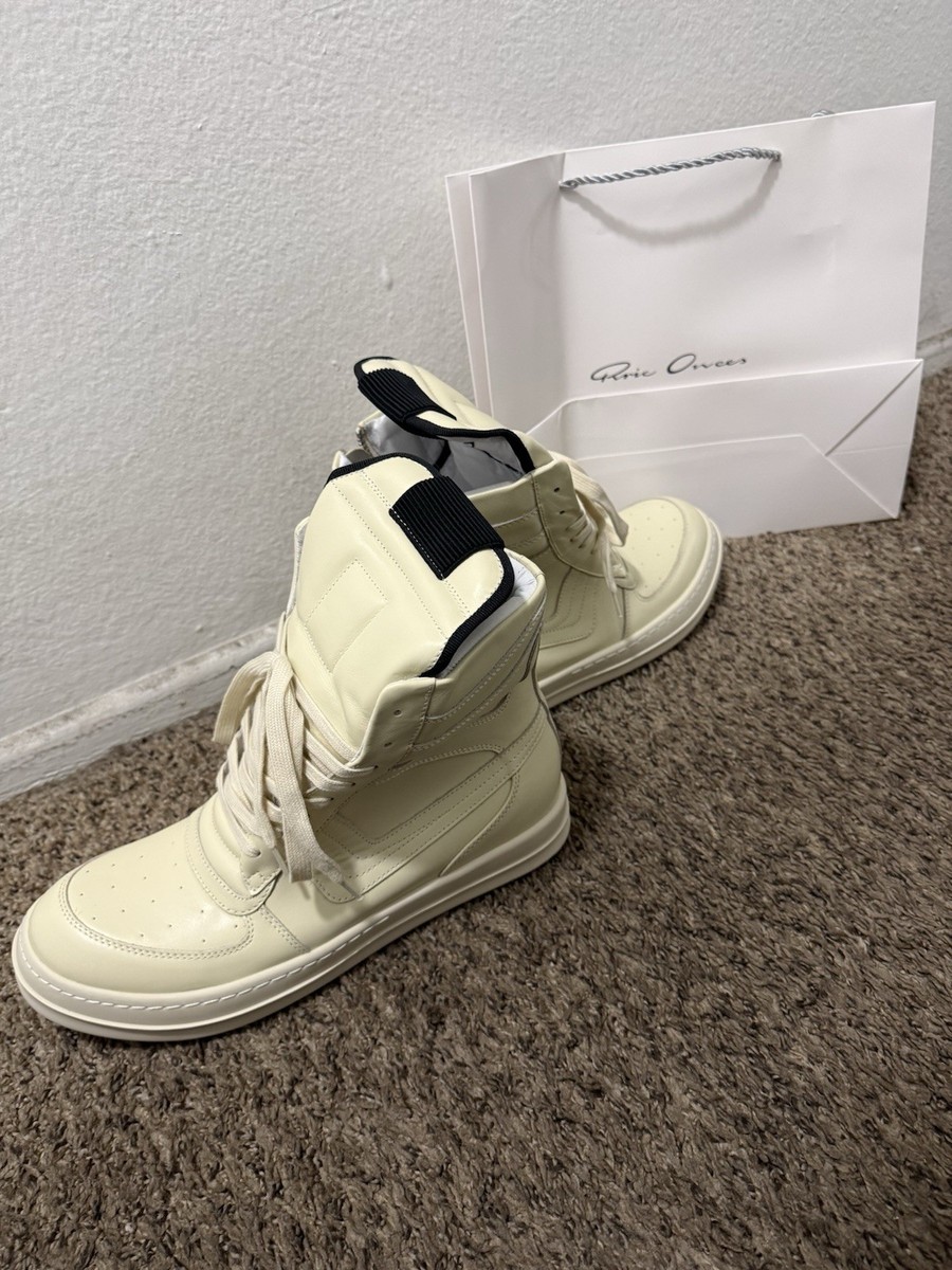 靴 Rickowens White Geobasket Sneakers Geobasket leather high-top sneakers in black - Rick Owens Kids