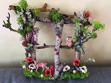 Image of OOAK window, Fairy garden window, Fairy accessories, Autumn wreath