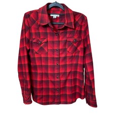 Pendleton Red Black Plaid 100 Virgin Wool Western Pearl Snap Shirt Men's Size M