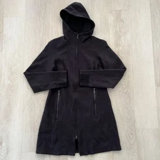 Ibex Women’s S Black Brown Pez Long Hooded Full Zip Merino Sweater Jacket USA