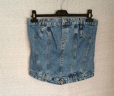 Light Blue Denim Corset Top XL 42 L 40 Bustier Strapless Zip ZARA