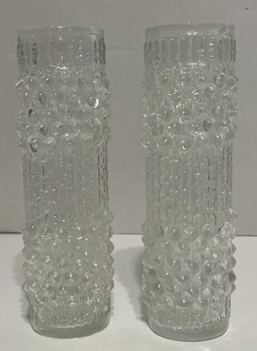 Set Of 2 Vintage Sklo Union Glass Vase Candle Wax Drip MCM Czech Hermanova