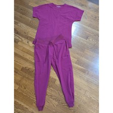 Mandala Fuchsia Raspberry Scrub Set XS Oversized V-Neck Top Small Petite Joggers