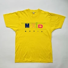 Vintage 80s France Mixed Media Tshirt Screen Stars Single Stitch Yellow Size L