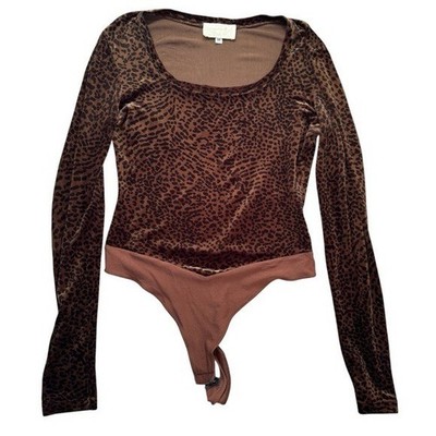 Vintage Cache Brown & Black Velvet Leopard Print Bodysuit Sz M