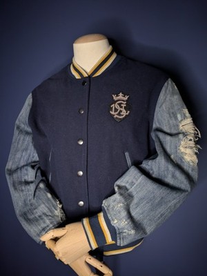 Diesel Varsity Jacket Wool Denim   Distressed Sleeves College Y2K Vintage Unisex