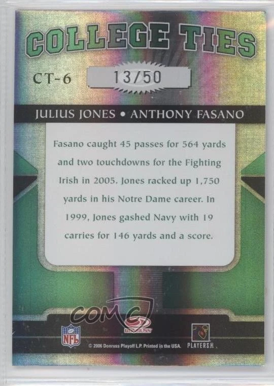 2006 Donruss Elite Signatures /50 Anthony Fasano Julius Jones Rookie Auto RC - Image 2 of 2