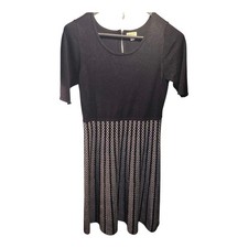 One World Sweater Dress S 1/2 Sleeve Midi Knit Ribbed Flare Black NWT $60.00