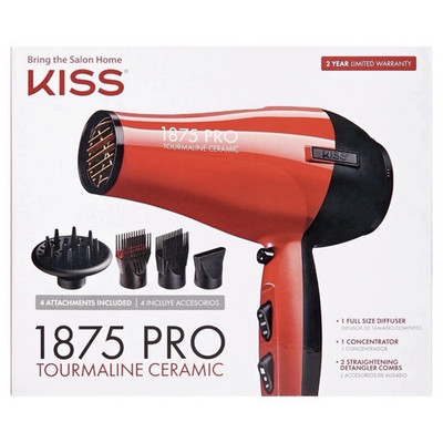 VIPKISS 1875 Pro Tourmaline Ceramic Hair Dryer 1875W w/ Diffuser Red/Black