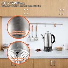 12 Cup Electric Coffee Percolator Stainless Steel Coffee Pot Keep Warm Silver