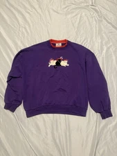 Vintage Red Hat Society Cats Embroidered Purple Sweatshirt top stitch Size L