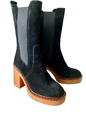 Nila & Nila Suede Platform Ankle Boots Black Made in Italy Size 38