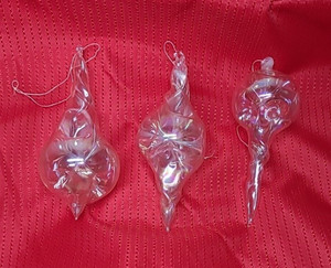 3 Studio Art Glass Christmas Ornaments Iridescent Blown Bulb Drop