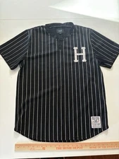 HUF Worldwide Collection Striped Mesh Baseball Jersey Embroidered Black Size L