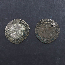 Two Hammered Coins James V and Mary Queen Of Scots 1 Bawbee Billon .250 silver
