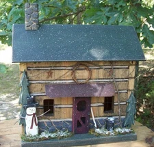 Snowman , Log Cabin , Snowman Cabin , Pine Trees , Winter Cabin , Primitive