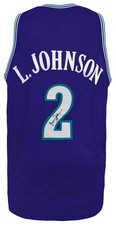Larry Johnson Signed Purple Throwback Custom Basketball Jersey - (SCHWARTZ COA)